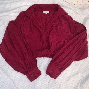 Top Shop maroon tie crop with bell sleeves